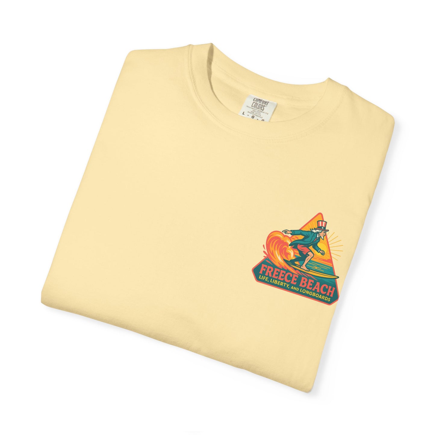 Freece Beach Graphic T-Shirt - Life, Liberty and Longboards Neon