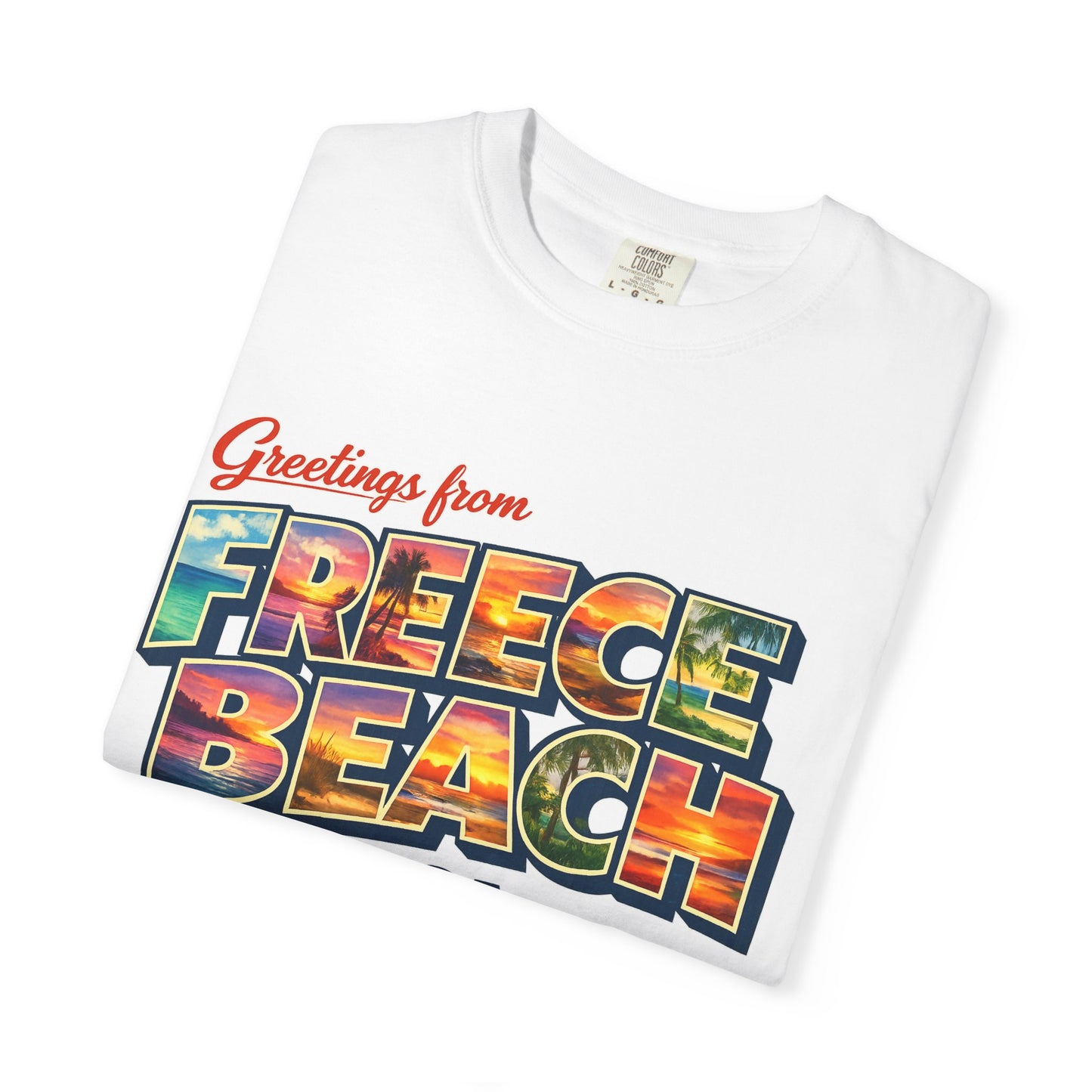 Freece Beach Graphic T-Shirt - Greetings Postcard