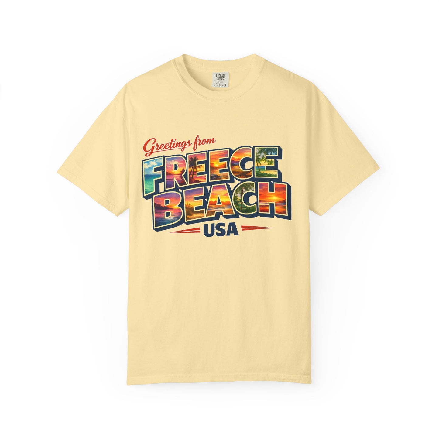 Freece Beach Graphic T-Shirt - Greetings Postcard