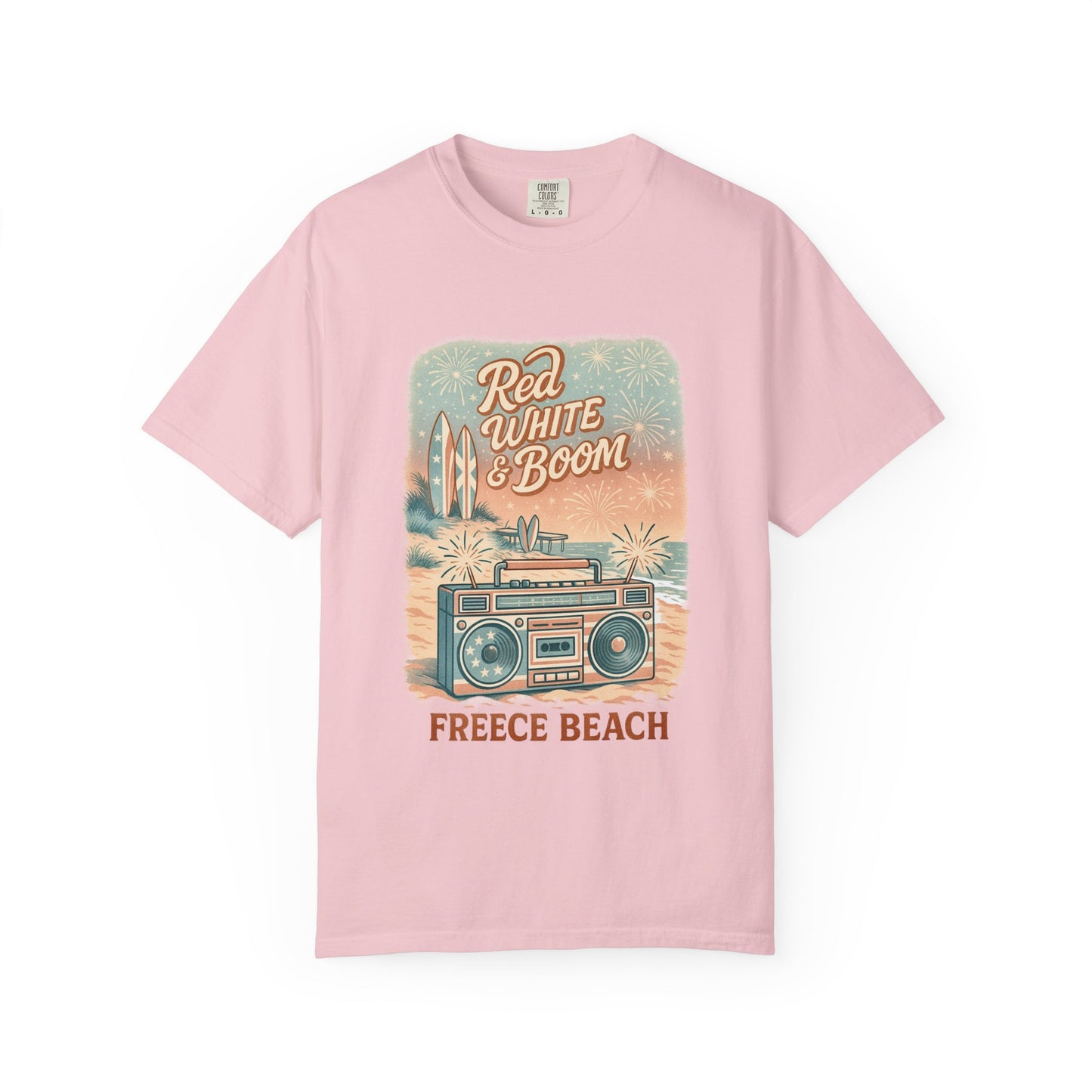 Freece Beach Graphic T-Shirt - Red, White & Boom