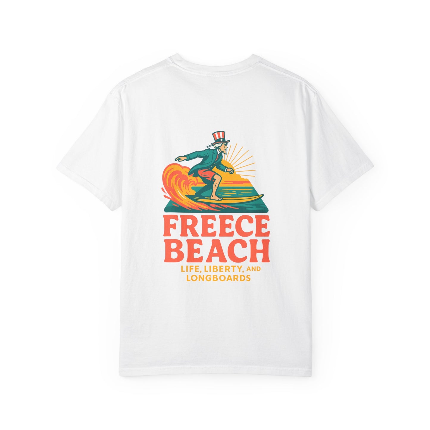 Freece Beach Graphic T-Shirt - Life, Liberty and Longboards Neon