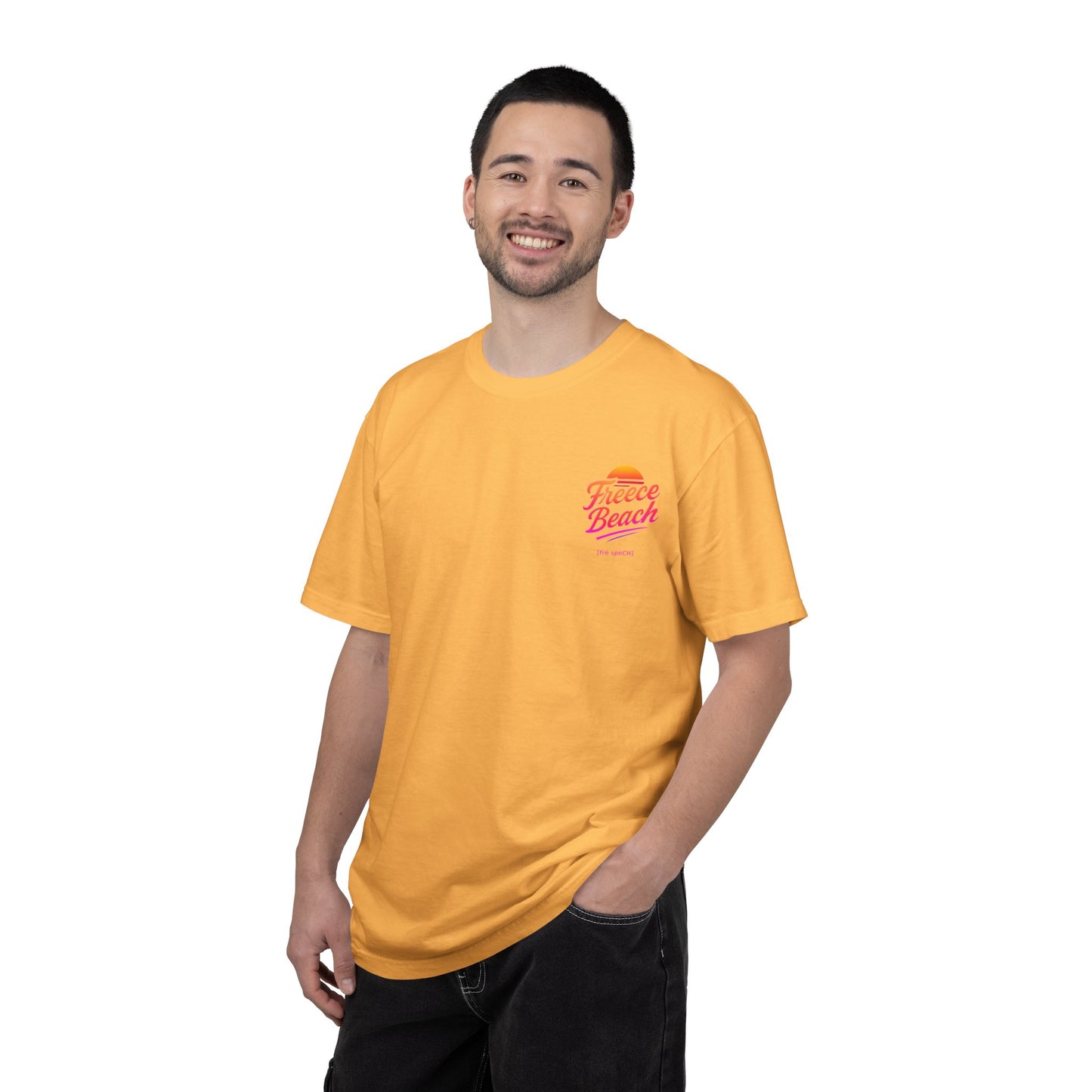 Freece Beach Graphic T-Shirt — Warm Neon Logo Tee