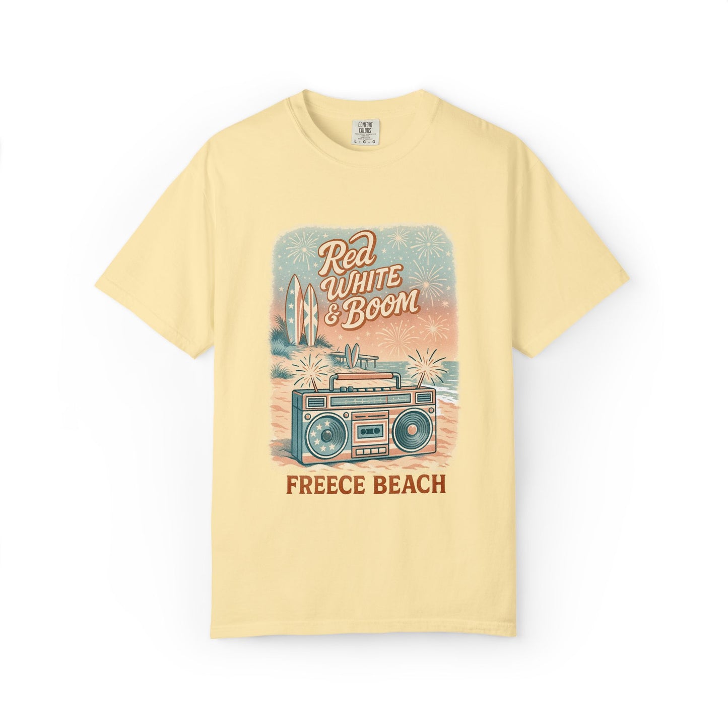 Freece Beach Graphic T-Shirt - Red, White & Boom