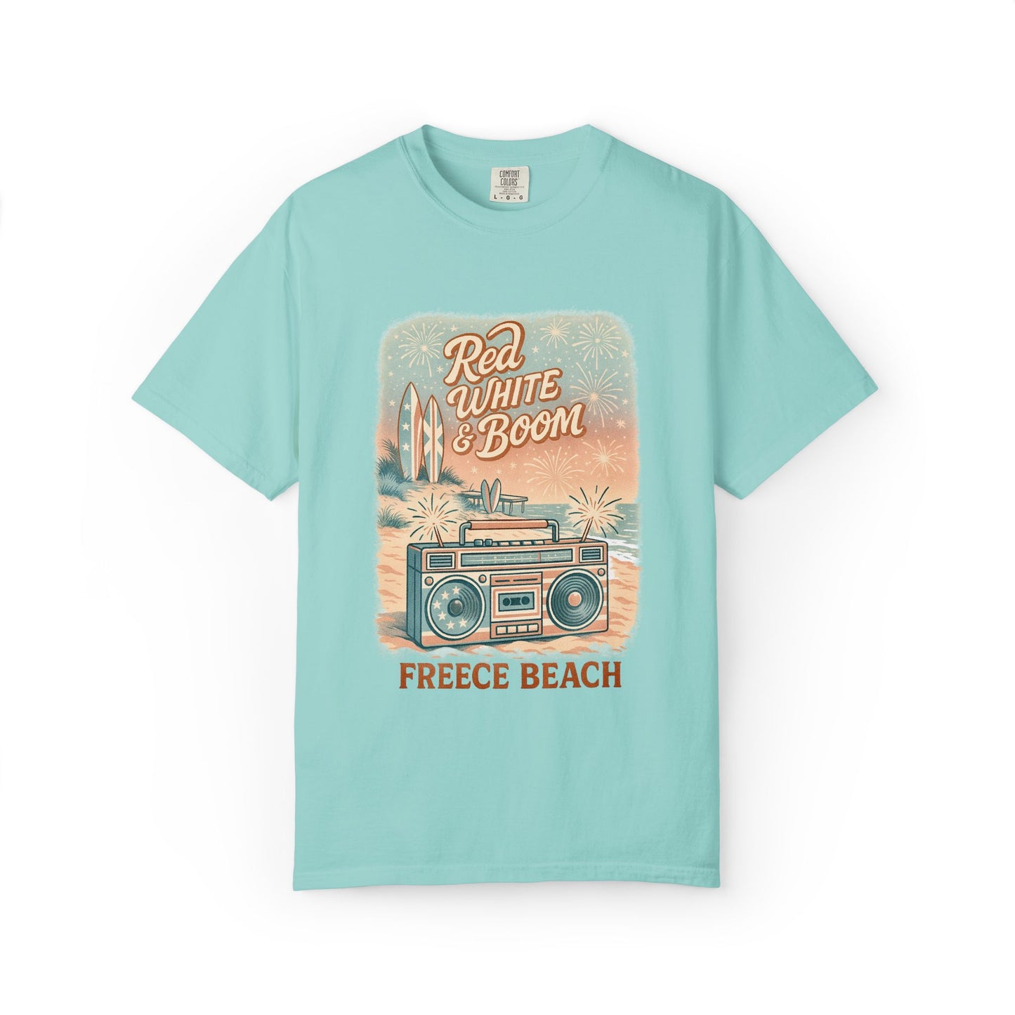 Freece Beach Graphic T-Shirt - Red, White & Boom