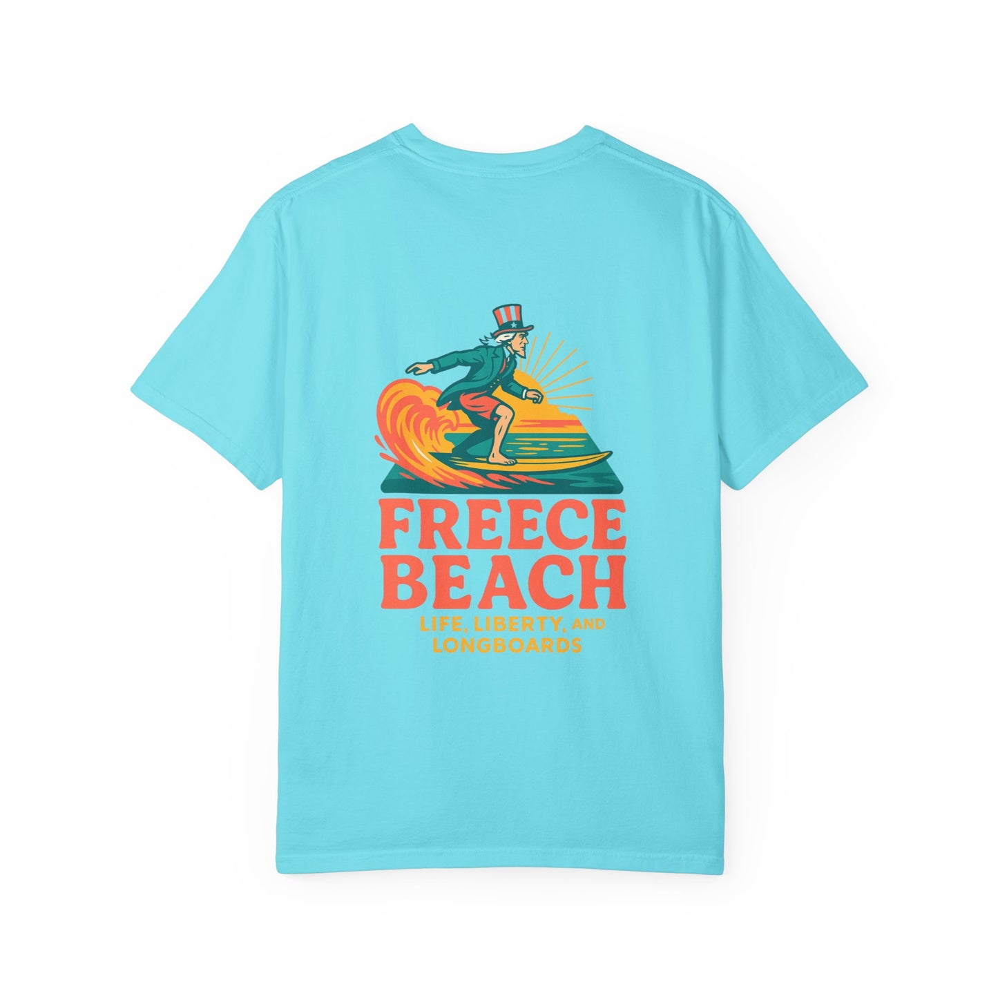 Freece Beach Graphic T-Shirt - Life, Liberty and Longboards Neon