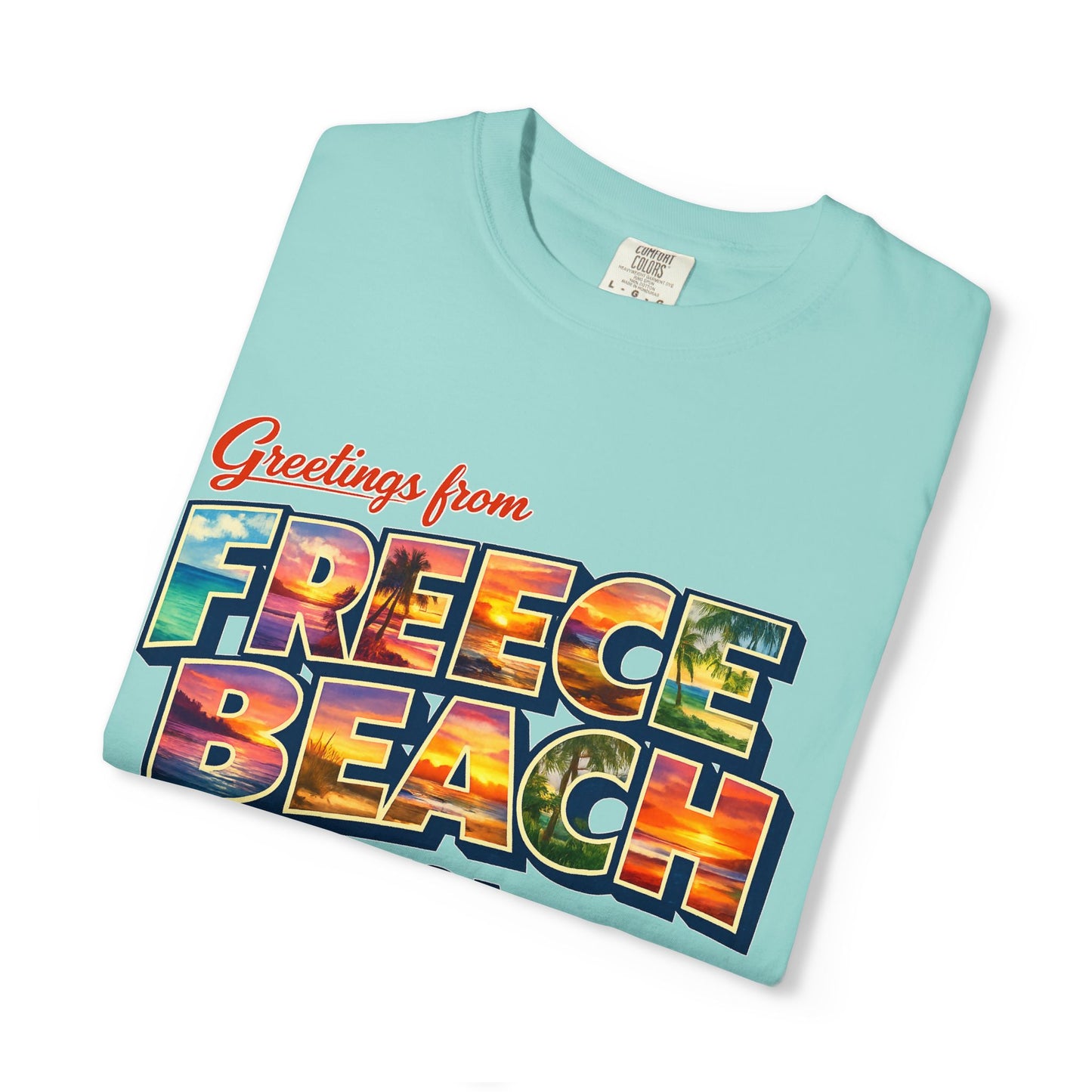 Freece Beach Graphic T-Shirt - Greetings Postcard