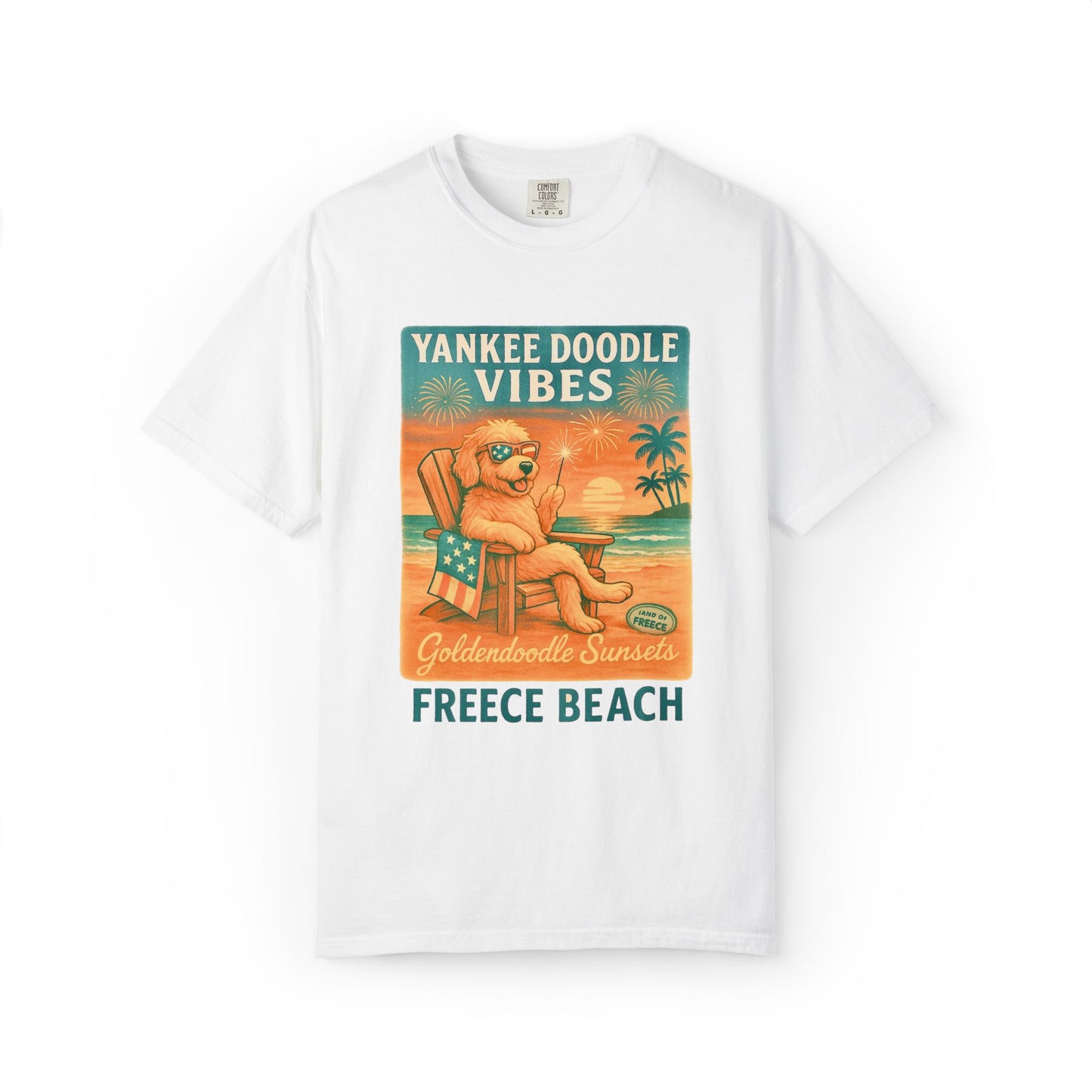 Freece Beach Graphic T-Shirt - Goldendoodle Sunsets