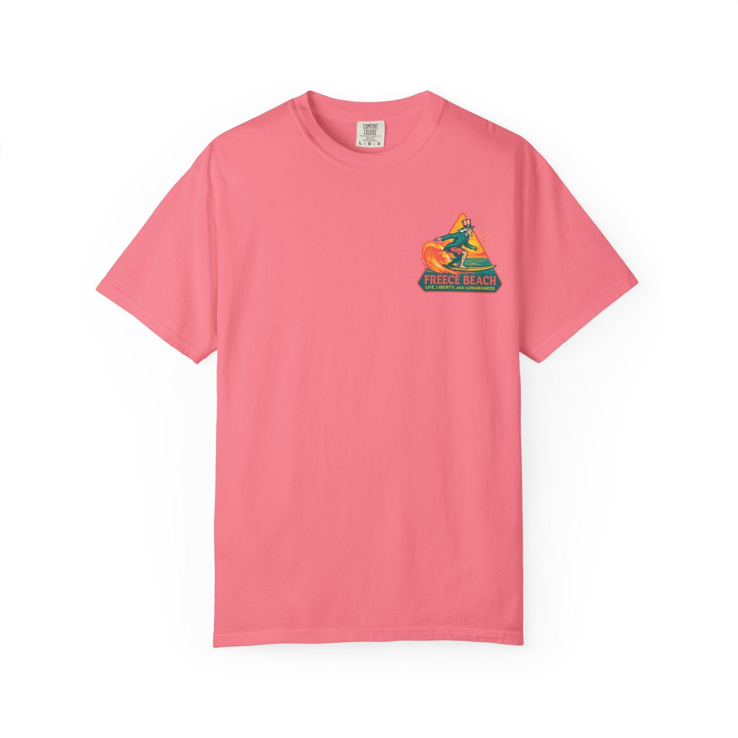 Freece Beach Graphic T-Shirt - Life, Liberty and Longboards Neon