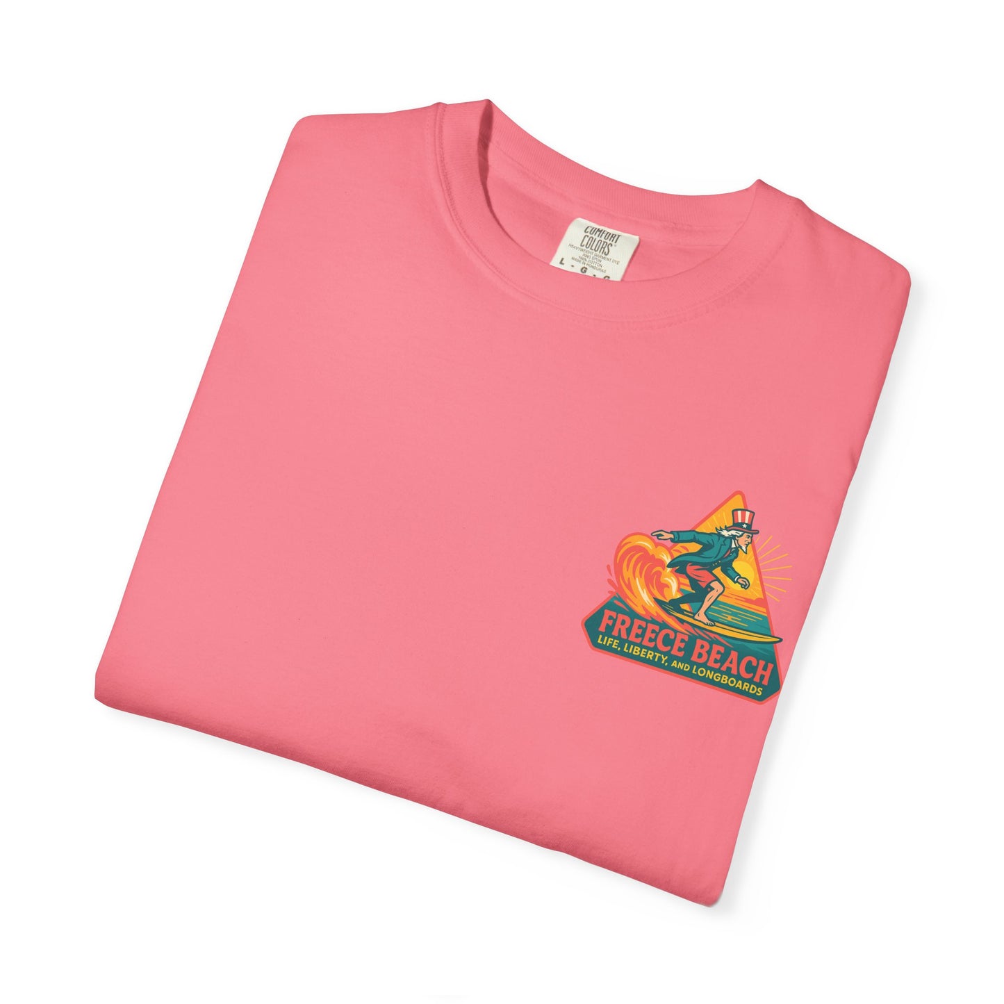 Freece Beach Graphic T-Shirt - Life, Liberty and Longboards Neon