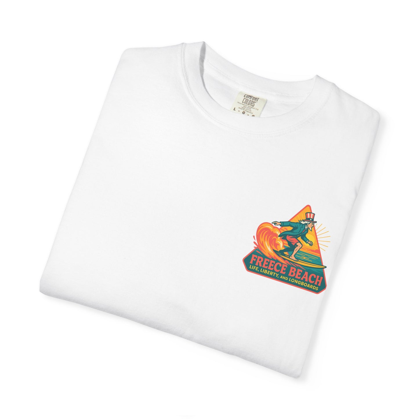 Freece Beach Graphic T-Shirt - Life, Liberty and Longboards Neon
