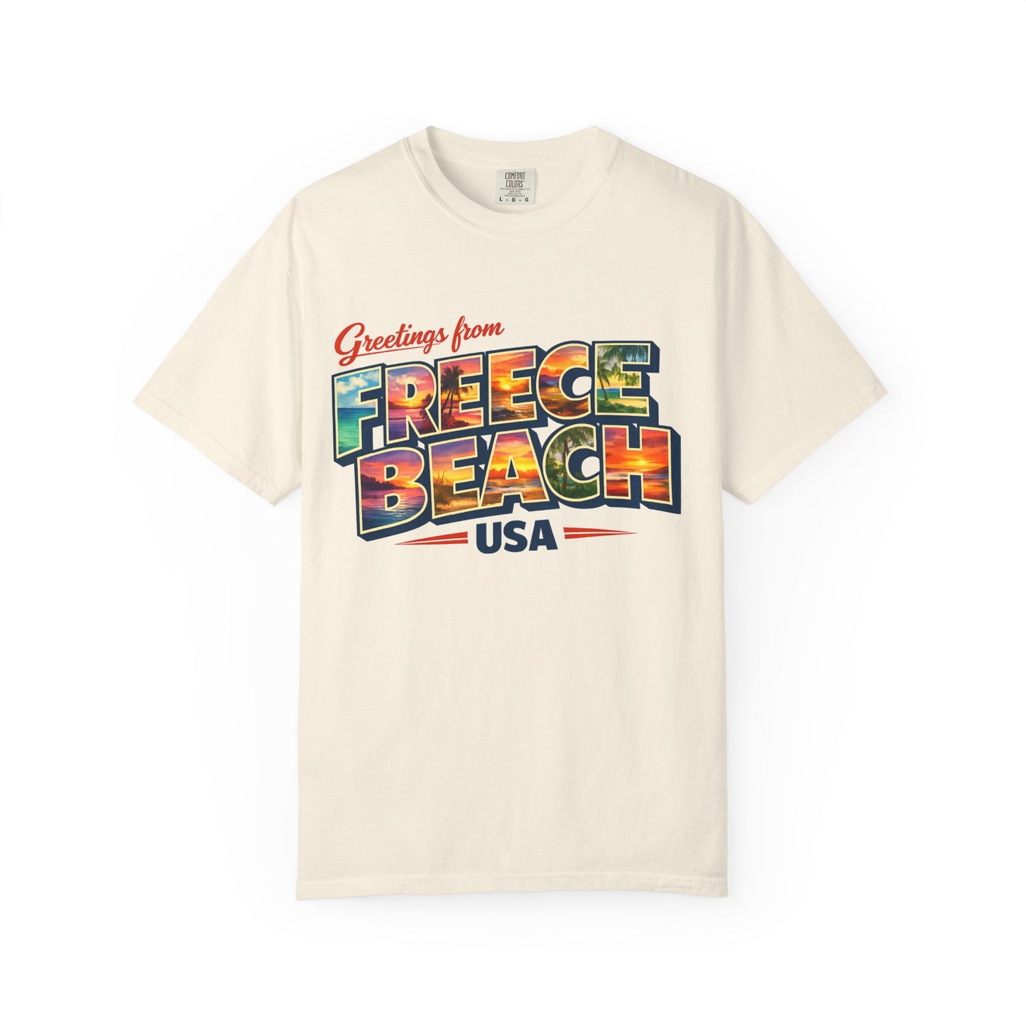 Freece Beach Graphic T-Shirt - Greetings Postcard