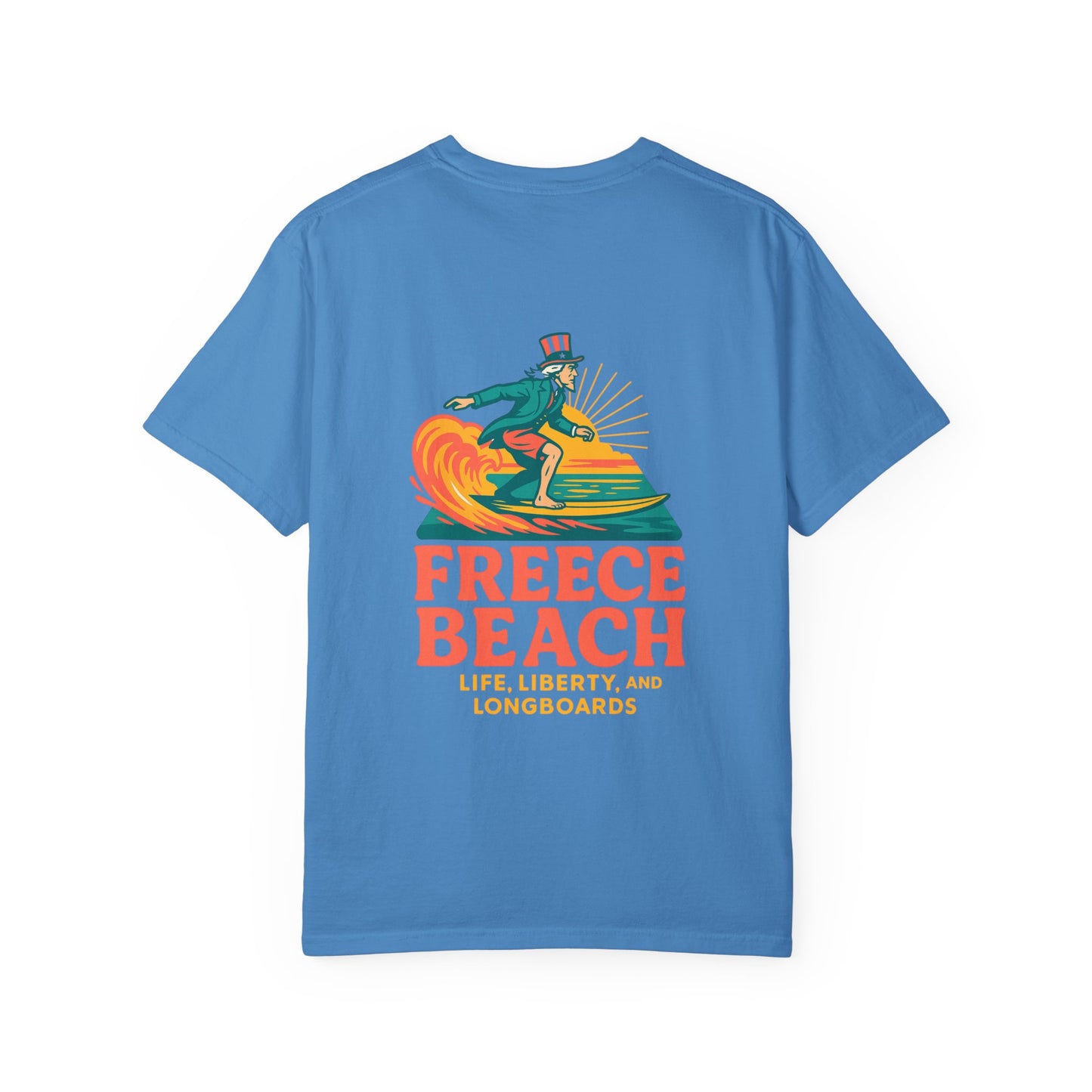 Freece Beach Graphic T-Shirt - Life, Liberty and Longboards Neon
