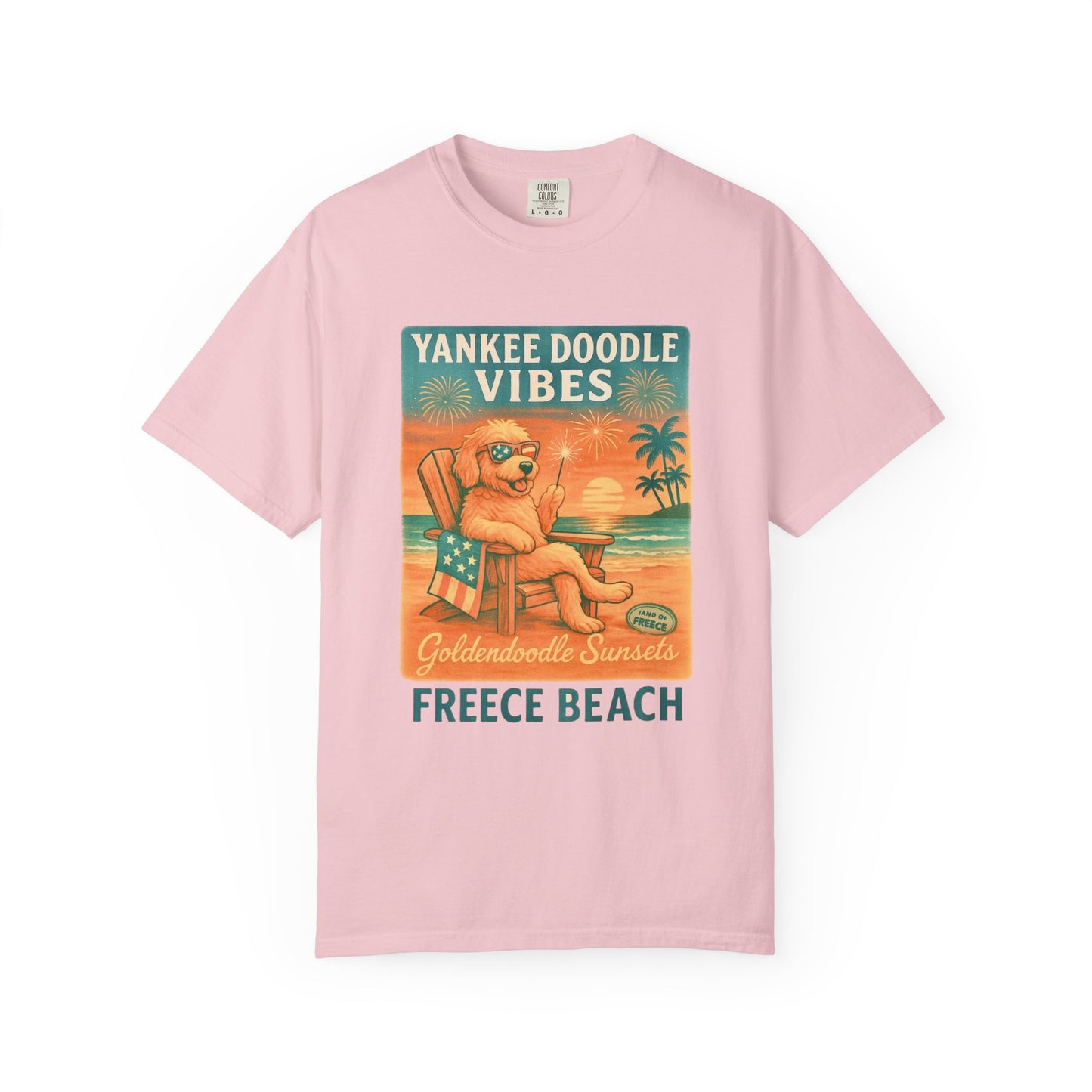Freece Beach Graphic T-Shirt - Goldendoodle Sunsets