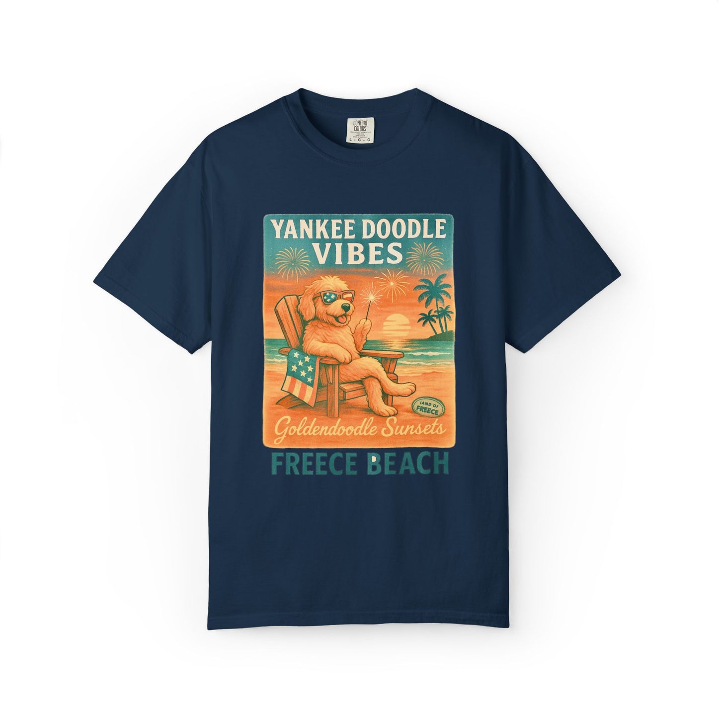 Freece Beach Graphic T-Shirt - Goldendoodle Sunsets