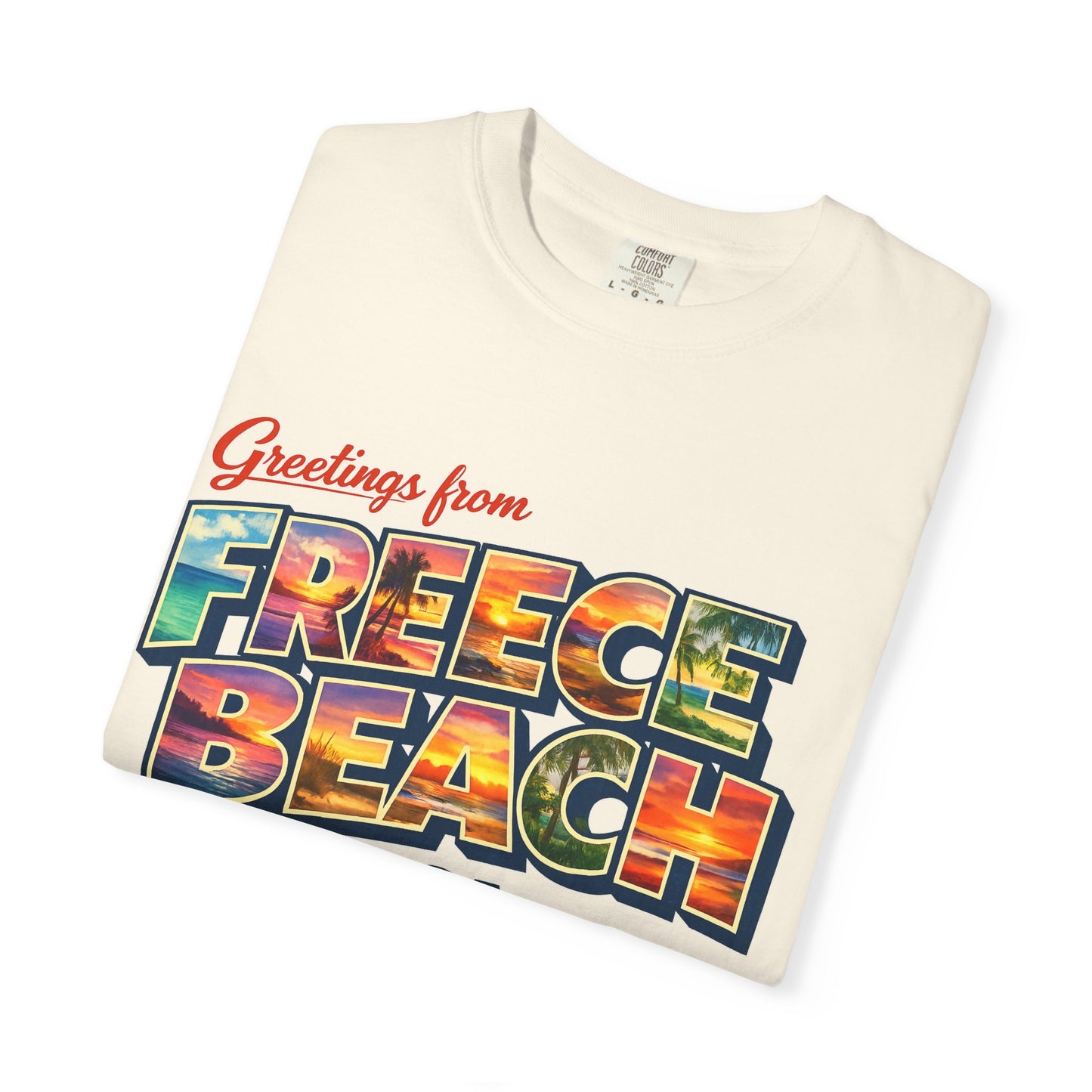 Freece Beach Graphic T-Shirt - Greetings Postcard