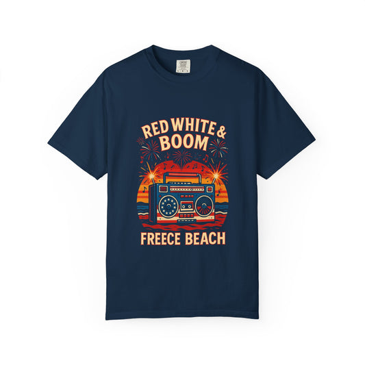 Freece Beach Graphic T-Shirt —Red, White and Boombox