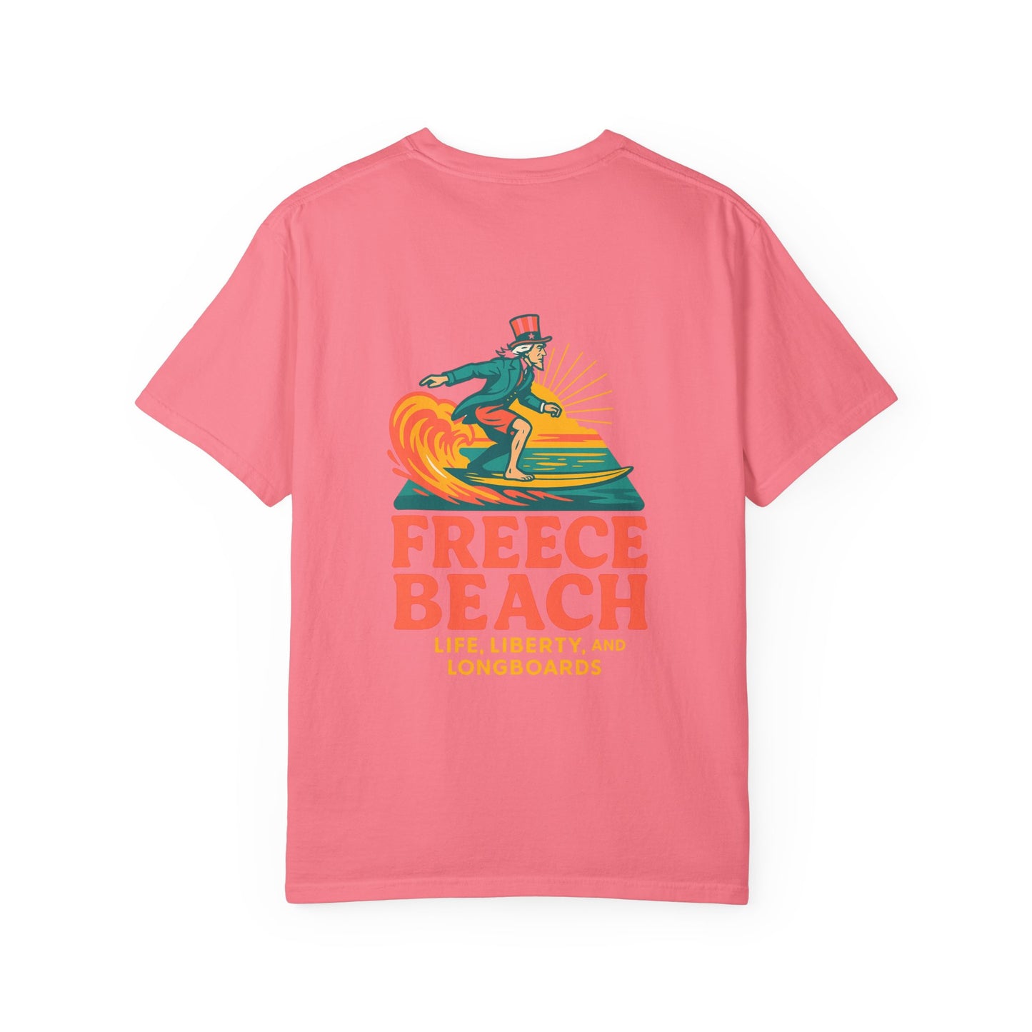 Freece Beach Graphic T-Shirt - Life, Liberty and Longboards Neon