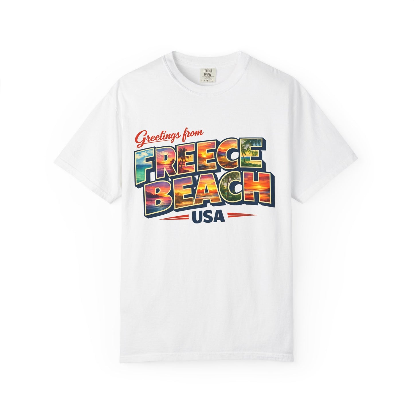 Freece Beach Graphic T-Shirt - Greetings Postcard