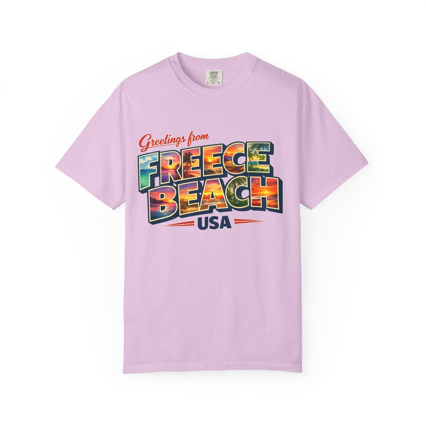 Freece Beach Graphic T-Shirt - Greetings Postcard