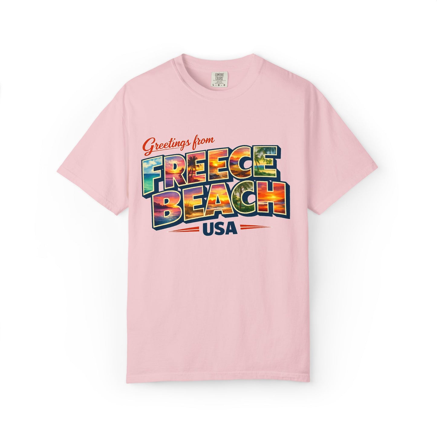 Freece Beach Graphic T-Shirt - Greetings Postcard