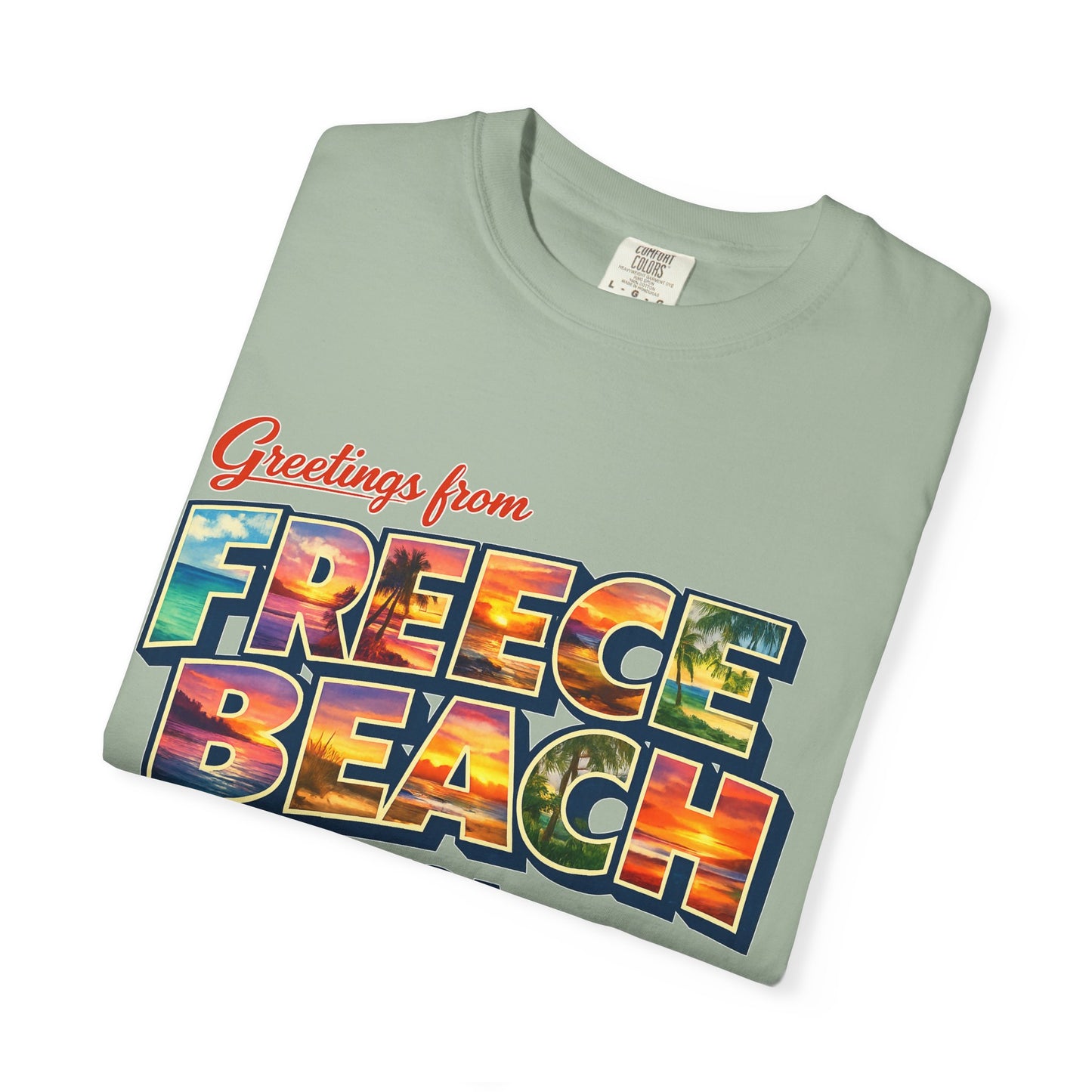 Freece Beach Graphic T-Shirt - Greetings Postcard