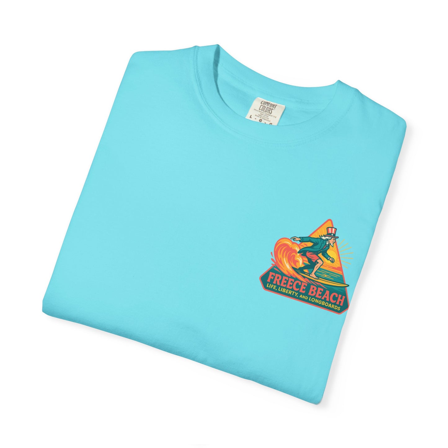 Freece Beach Graphic T-Shirt - Life, Liberty and Longboards Neon