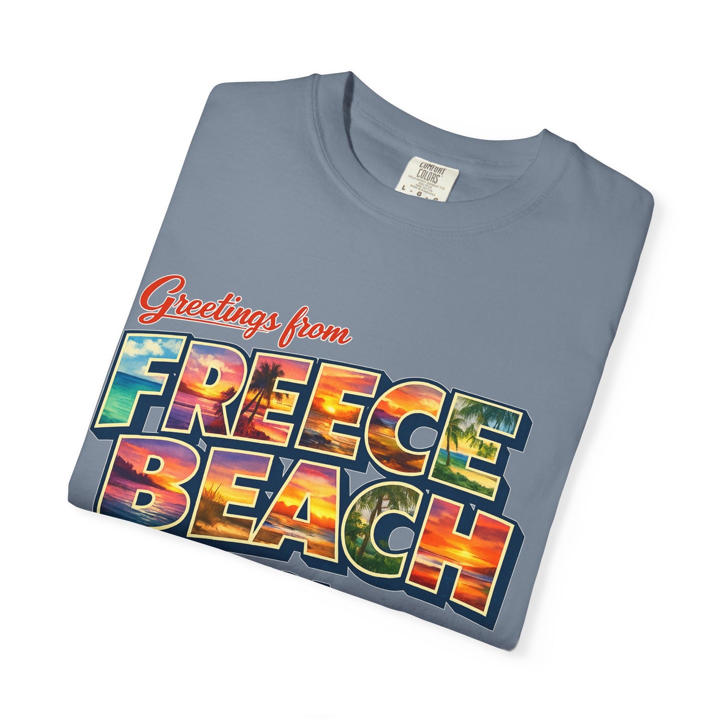 Freece Beach Graphic T-Shirt - Greetings Postcard