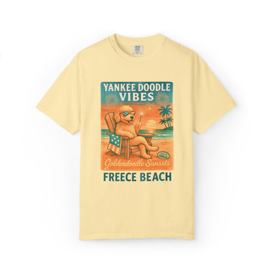 Freece Beach Graphic T-Shirt - Goldendoodle Sunsets