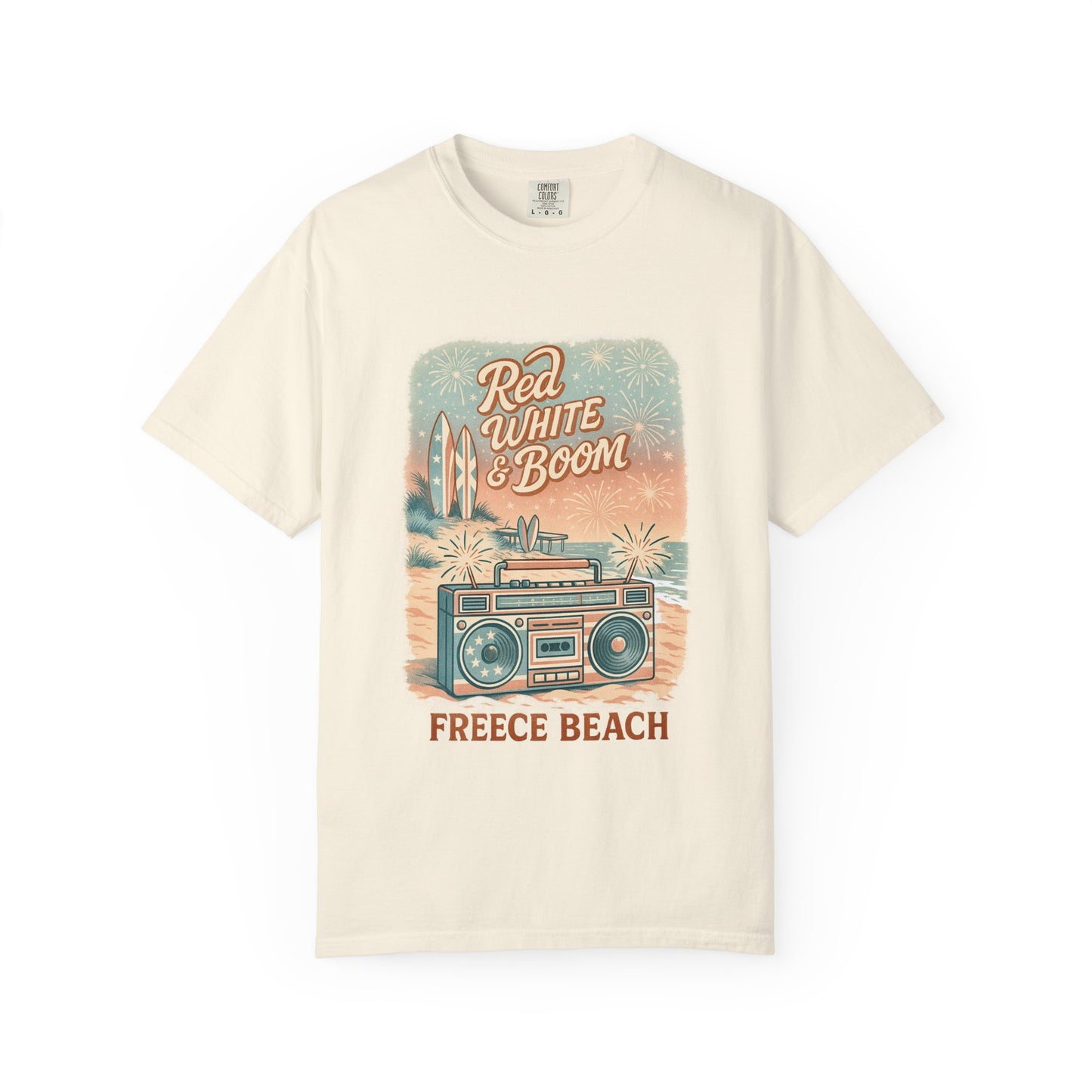 Freece Beach Graphic T-Shirt - Red, White & Boom