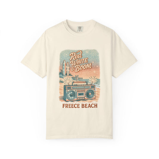 Freece Beach Graphic T-Shirt - Red, White & Boom