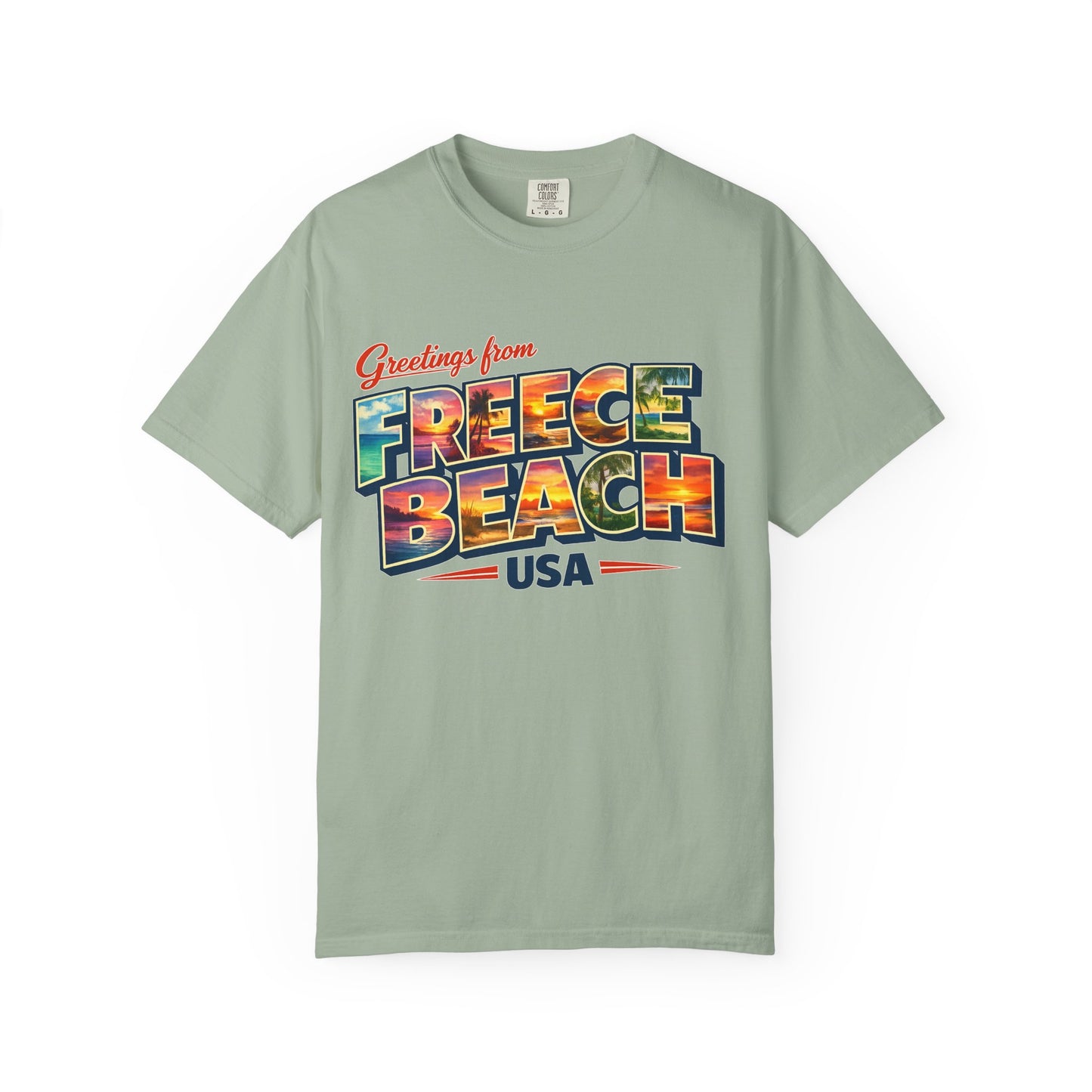 Freece Beach Graphic T-Shirt - Greetings Postcard