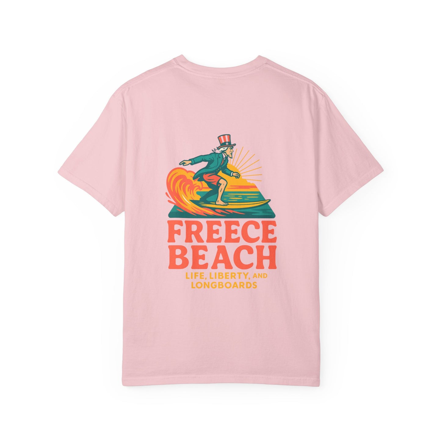 Freece Beach Graphic T-Shirt - Life, Liberty and Longboards Neon