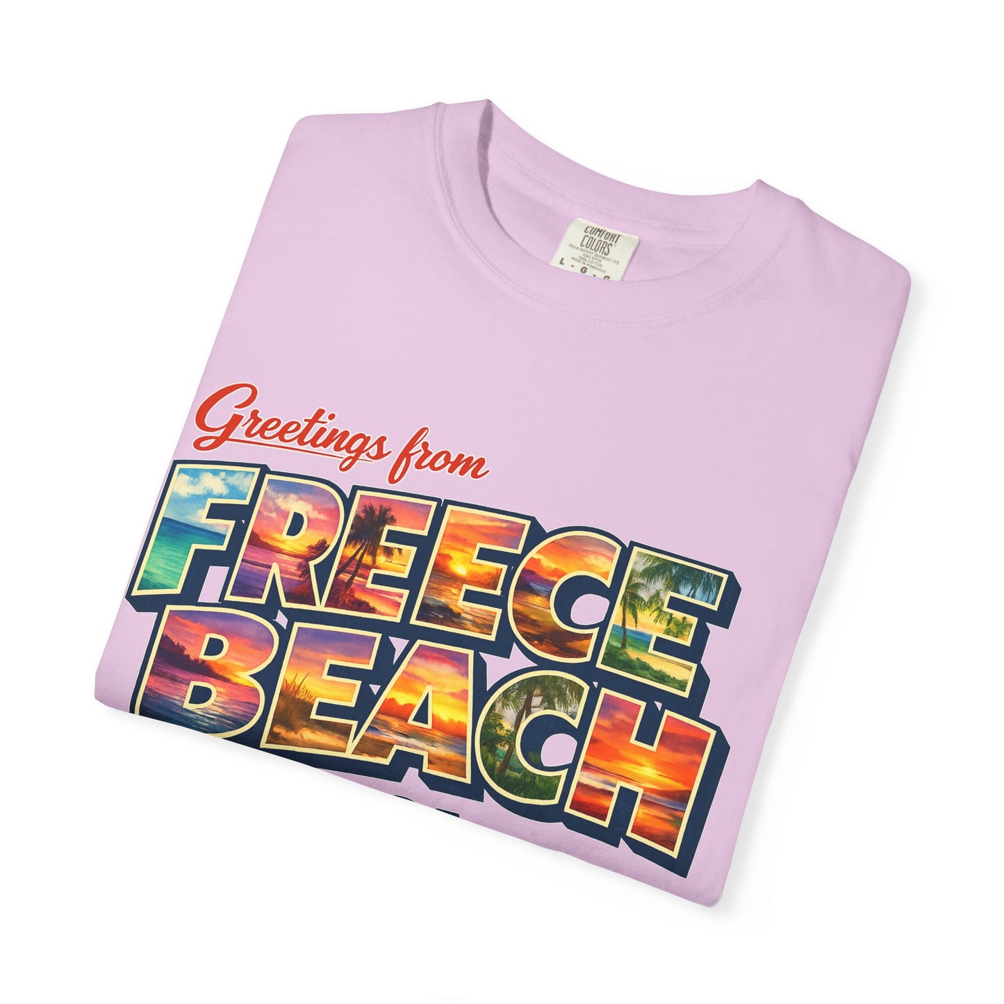 Freece Beach Graphic T-Shirt - Greetings Postcard