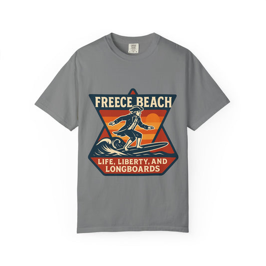 Freece Beach Life, Liberty & Longboards Surfer Tee – Patriotic Edition