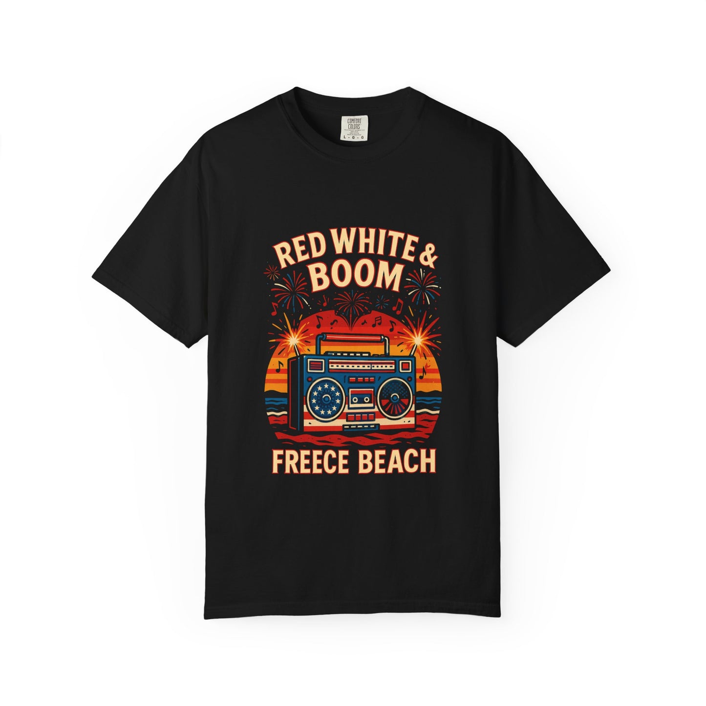 Freece Beach Graphic T-Shirt —Red, White and Boombox