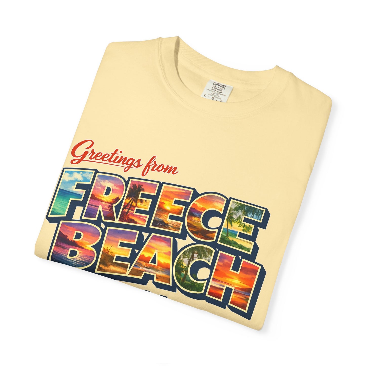 Freece Beach Graphic T-Shirt - Greetings Postcard